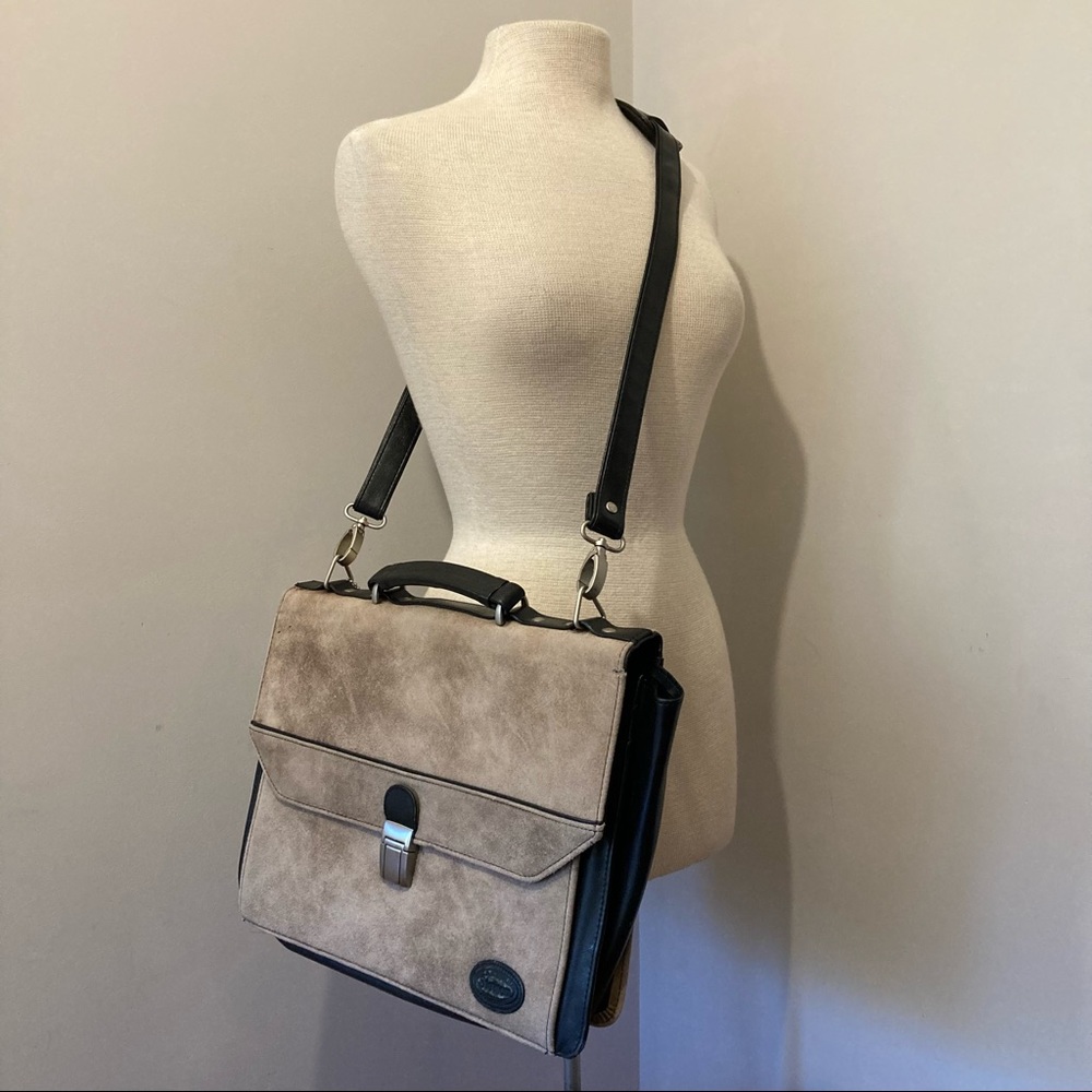 STETSON Italian Leather Briefcase Messenger Suede & Leather Portfolio Black Tan